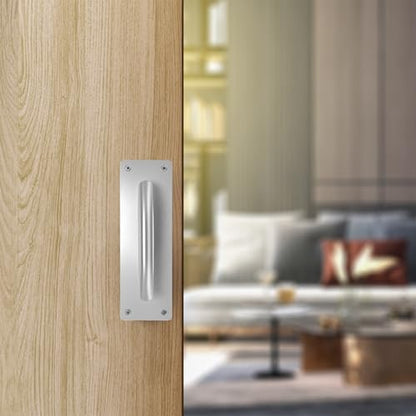 QWORK Pull Push Door Plate Handle 8", 2 Pack Stainless Steel Door Handle Pull Heavy Duty Barn Door Pull Handles with Mounting Screws, 7.9x2.6 Inches