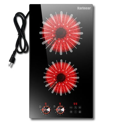 Karinear 2 Burners Electric Cooktop, 12 Inch Electric Stove 110v Plug in - color: BlackSliver 12 inch