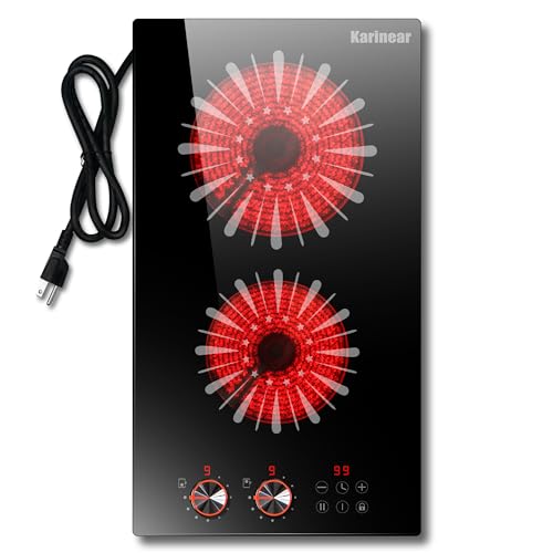 Karinear 2 Burners Electric Cooktop, 12 Inch Electric Stove 110v Plug in - color: BlackSliver 12 inch