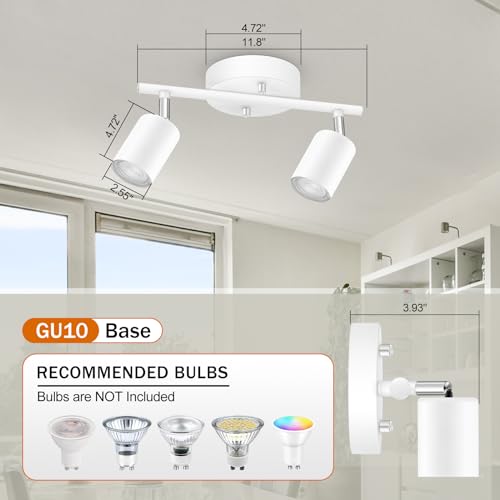 BoostArea LED 2 Light Track Lighting Kit, White 2 Way Ceiling Spot Lighting, Flexibly Rotatable Light Head for Kitchen, Living Room, Bedroom, GU10 Bulb Not Included - color: 2 Light-White