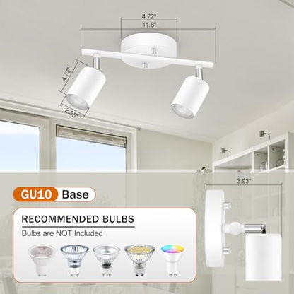 BoostArea LED 2 Light Track Lighting Kit, White 2 Way Ceiling Spot Lighting, Flexibly Rotatable Light Head for Kitchen, Living Room, Bedroom, GU10 Bulb Not Included - color: 2 Light-White