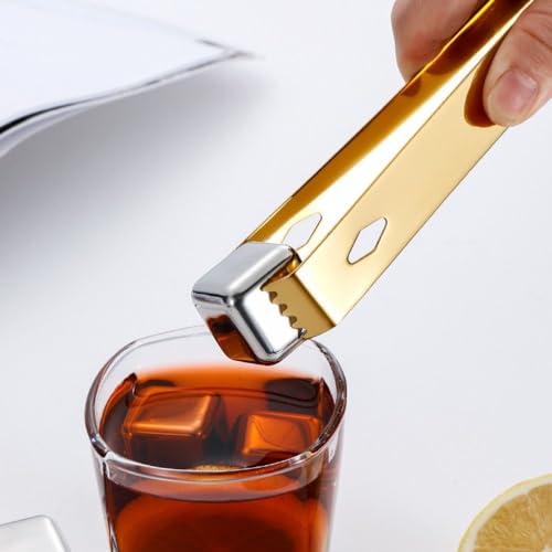 Stainless Steel Ice Tong, 6.3" x 0.8" Mini Sugar Tongs for Bar Ice Bucket, Delicate Metal Serving Tongs for Restaurant, Easy Grip Square Head Kitchen Gadgets(Gold)
