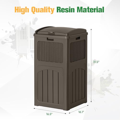 Flamaker 30 Gallon Trash Can, Resin Outdoor Garbage Can with Lid - color: Deep Brown, size: 1 Pack