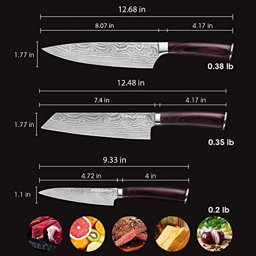 Japanese Knife Set, 3 Piece Kitchen Knives with Sheaths - size: 3PCS Silver