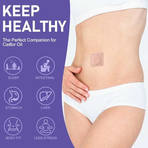 40pcs Castor Oil Pack Wrap for Belly Button, Self-Adhesive Disposable Castor Oil Belly Button Wrap Pads Spunlace Cloth Highly Absorbent Organic Cover Compress Patches No Wash (Oil Not Included)