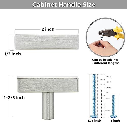 5 Pack Brushed Nickel Cabinet Knobs, 2in Length T-Square Bar Drawer Pulls - color: Brushed Nickel, size: 5 Pack, style: Sqaure Bar