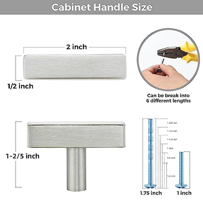 5 Pack Brushed Nickel Cabinet Knobs, 2in Length T-Square Bar Drawer Pulls - color: Brushed Nickel, size: 5 Pack, style: Sqaure Bar