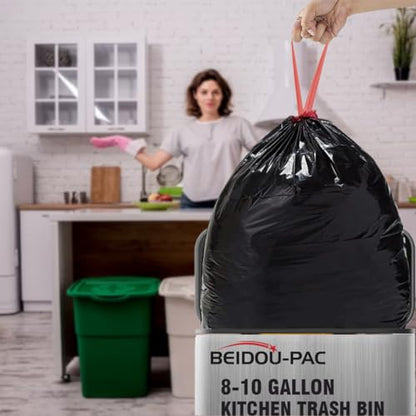 BEIDOU-PAC 8-10 Gallon Trash Bags Drawstring, 60 Count Bulk, Black & Unscented Multi-purpose Garbage Bags for Business Home Bathroom Kitchen Commercial and Industrial - style: 8-10 Gallon |60 Count