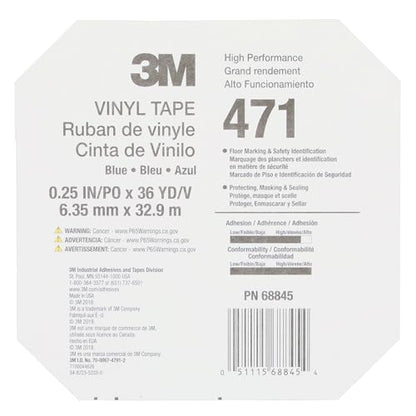 3M Vinyl Tape 471, Blue, 1/4 in x 36 yd, 1 Roll, Blue Floor Tape - size: 1/4 in x 36 yd, style: 1 Roll