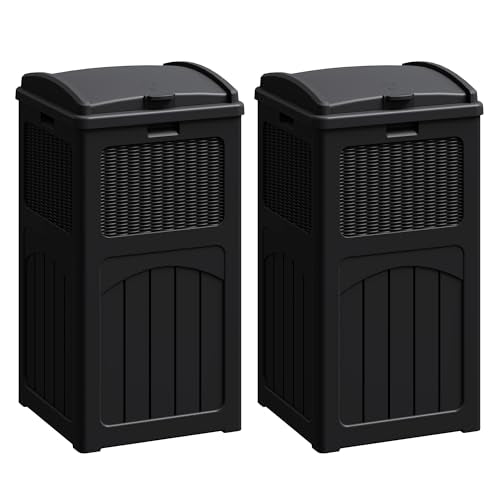Flamaker 30 Gallon Trash Can, Resin Outdoor Garbage Can with Lid 2 Pack - color: Black, size: 2 Packs