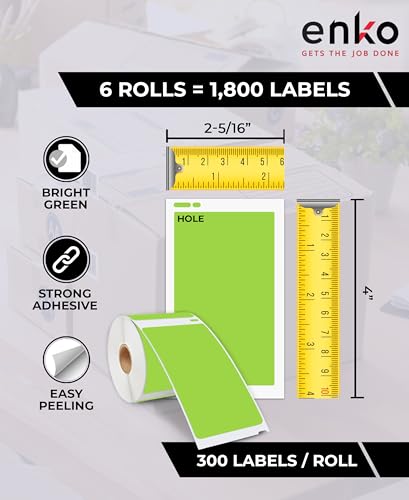 enKo 30256 6 Rolls | 1800 Green Direct Thermal Labels (2-5/16 x 4 in) - color: Green