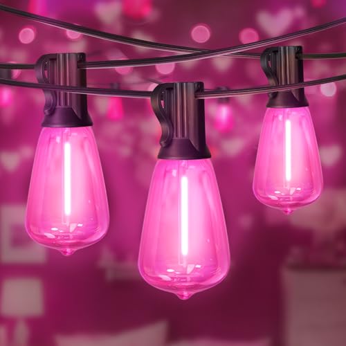 LAMPHOME 4-Pack 26Ft ST38 Outdoor String Lights, Pink LED Shatterproof Patio Lights with 12+1 Edison Bulbs for Valentine's Day, Christmas, Bistro, Wedding & Party Decor - color: Pink, size: 100FT