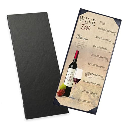 Restaurant Menu Covers Holders 4.25" x 11" Synthetic Leather Single Panel One View with Angled Corners Black for Wine List, Drinks, Bar, Cocktails (1 Pack, Single Panel, 1 View, 4.25 x 11 inch) - size: 4.25 x 11 inch (1 view / 1 pack)
