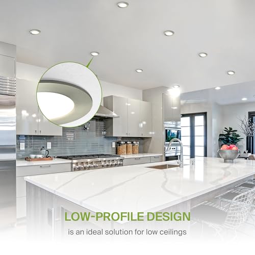 ASD 6 Pack LED Recessed Lighting 4 Inch 9W, 5 CCT 2700K-5000K CRI90+, IC Rated Ultra Thin Dimmable Ceiling Lights with J Box, Canless Wafer Downlight, Round Slim Panel Light, Energy Star ETL, Nickel - color: Nickel, size: 4 Inch 6 Pack