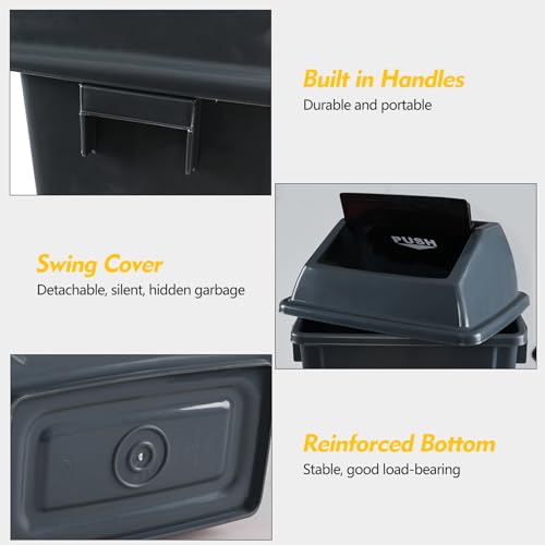 18 Gallon Large Swing Lid Trash Can, 4 Pack Plastic Garbage Can, Grey