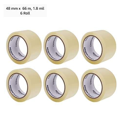 Amazon Basics Shipping Packing Tape for Moving and Sealing Boxes, Clear, 1.9 in x 60.3 yards, 1.8mil Thickness, 6 Rolls - size: 1.9 in x 60.3 yards, 1.8mil thickness