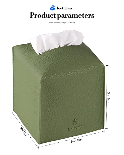 Tissue Box Cover, Jeethemy Square PU Leather Tissue Box Holder, Modern Tissue Case Facial Paper Organizer Dispenser，5X5X5'',Double Green - color: Double Green