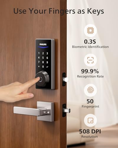Philips Smart Deadbolt Lock with 2 Lever Handle, Keypad Front Door Lock Set - color: Nickel, style: Smart Lock Set