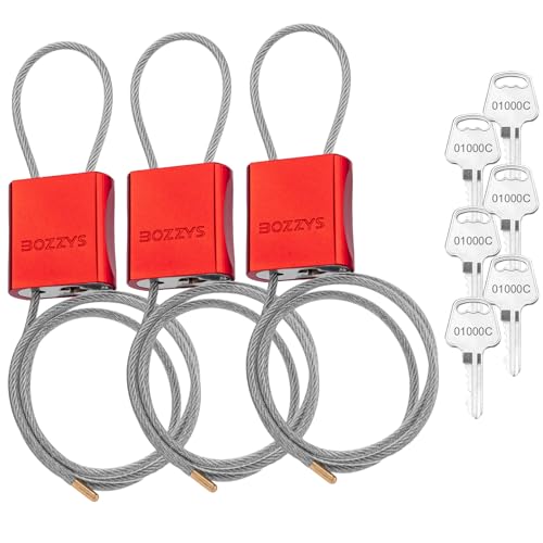 Adjustable Cable Locks with 6 Same Keys, 3.28ft (1m), 3-Pack, Red - color: red | 3pack-L 3.28ft(1m)-6 same keys | D 1/6in(4mm)
