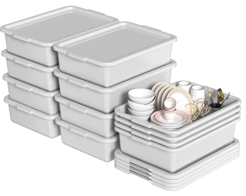 13 L Commercial Bus Tub with Lid, Plastic Bus Tote Box, 12-Pack - size: 13 L