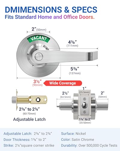 Commercial Privacy Indicator Door Lock, Heavy Duty Satin Chrome Bathroom Handle with 90mm Large Rose (Covers Old Holes) - ANSI Grade 2 Restroom Lever for Office, Medical & Gym (Satin Chrome) - color: Satin Chrome