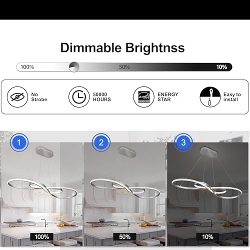 Modern LED Pendant Light,Silver, Dimmable Chandelier - color: Silver