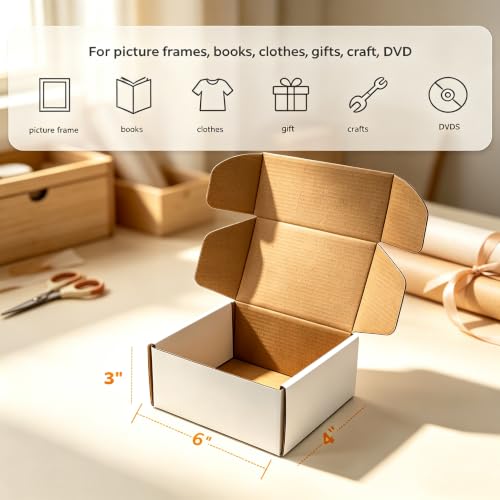 45 Pack White Corrugated Shipping Boxes 6x4x3 Inch- Small Cardboard Mailing Boxes for Crafts, Jewelry, and Small Business - Sturdy Literature Mailers for Packaging and Storage
