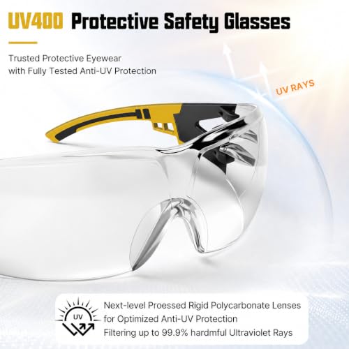 24 Pack Clear Safety Glasses Bulk for Men Women ANSI Z87.1 UV Protection - color: Yellow