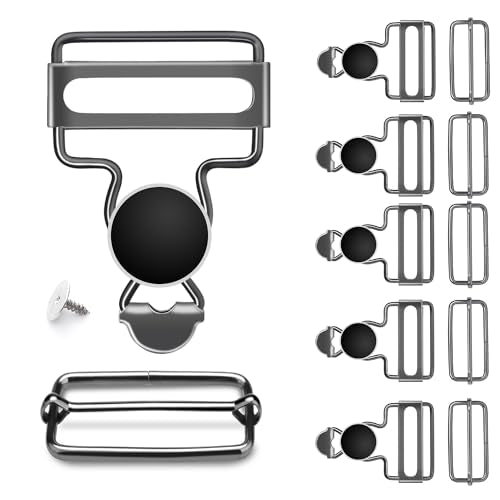 CooBigo 6Sets 1-1/4 Inch Metal Jeans Buckles, Overalls Buckles with Adjustable Tri Glide Buckle and Buttons for Bib Pants Suspender Sewing Accessory (Black) - color: 1-1/4" Black 6sets