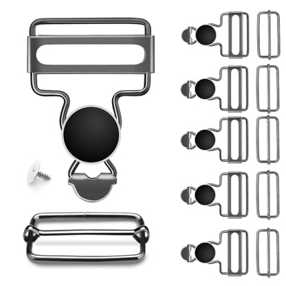 CooBigo 6Sets 1-1/4 Inch Metal Jeans Buckles, Overalls Buckles with Adjustable Tri Glide Buckle and Buttons for Bib Pants Suspender Sewing Accessory (Black) - color: 1-1/4" Black 6sets