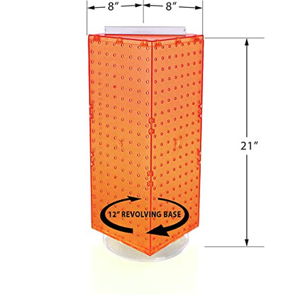 Azar Displays 703385-ORG-4C24, Four-Sided Revolving 8" W x 20" H Pegboard Counter Display w/ 24 Hooks- 4” Length, Orange - color: Orange, style: Pegboard + Hooks