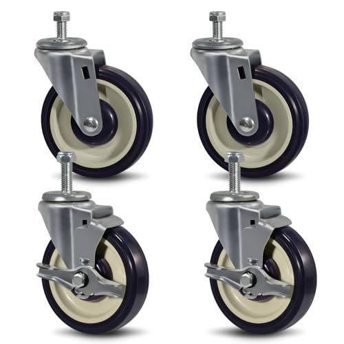 SY America 5" Shopping Cart Replacement Wheels,Stem Casters Swivel Casters Set of 4 Heavy Duty Castors,Load Capacity 1400 lbs (Navy&Beige) - color: Navy&Beige, size: 2 Brake & 2 Swivel