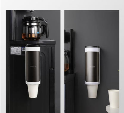 Wall Mounted Cup Dispenser, No Drill Adhesive Cup Holder with Dust Cover for 3oz-5oz Disposable Paper & Plastic Cups, Water Cooler Cup Organizer for Bathroom Kitchen Office Gym Hospital