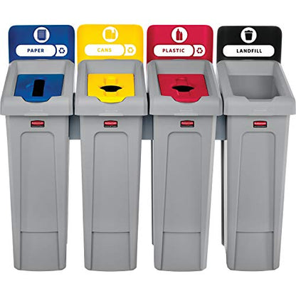 Rubbermaid Commercial Products SLIM JIM Recycling Station 4-Stream Landfill/Paper/Plastic/Cans Bin/Can/Station, 23 Gal, for Kitchens/Classrooms/Offices/Back of House/Education/Commercial Facilities - style: 4 Stream