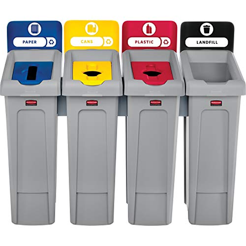 Rubbermaid Commercial Products SLIM JIM Recycling Station 4-Stream Landfill/Paper/Plastic/Cans Bin/Can/Station, 23 Gal, for Kitchens/Classrooms/Offices/Back of House/Education/Commercial Facilities - style: 4 Stream