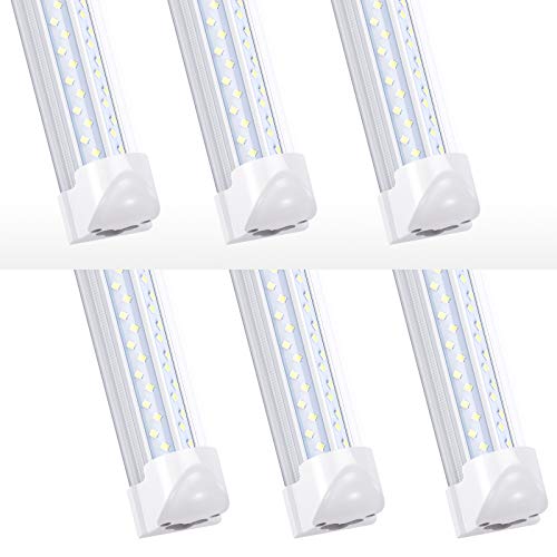 8FT LED Shop Light (6-Pack) - 120W 14400LM, 6000K Cold White, V-Shape T8 Linkable Fixture - Clear Lens, Plug & Play, Instant On - Fluorescent Replacement for Garage, Warehouse, Workshop