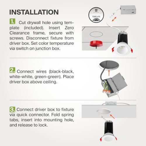 ASD 1 Inch LED Recessed Lighting with Junction Box, 5 CCT 2700K-5000K CRI 90+, 7W 120V 550 Lumens, Round Triac Dimmable Anti-Glare Downlight, IC Rated Downlights for Ceiling, ETL White