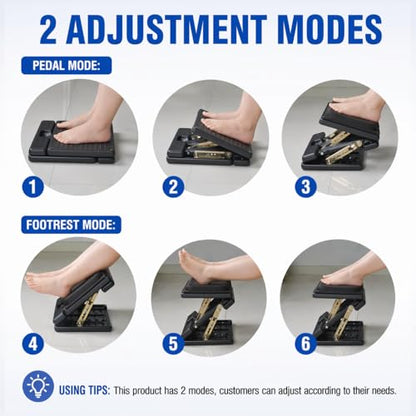 Under Desk Footrest, 4-Level Height Adjustable 12Modes Foldable Footrest - color: Black Plus