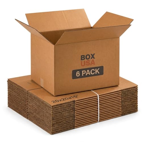 BOX USA Large Moving Boxes 20"L x 20"W x 15"H 6-Pack - Corrugated Cardboard Box for Shipping, Mailing, Packing, Packaging and Storage - size: 20x20x15" Large 6-Pk