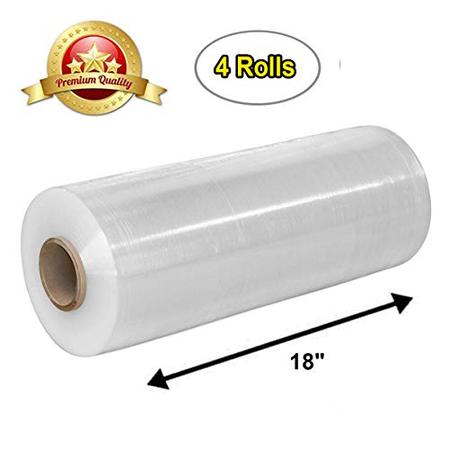APQ 4 rolls of Cast Hand Stretch Film 18" x 2000'. Hand Stretch Wrap, 60 Gauge Thickness. Excellent Tear Resistance. Clear Residue Free Film for Moving, Shipping, Wrapping. Industrial Grade Cast Film. - size: 18" x 2000'