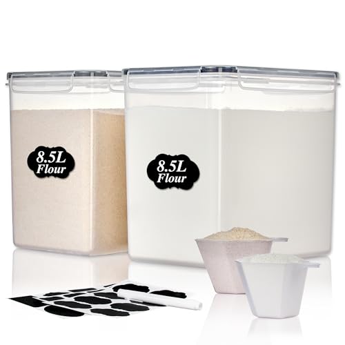Vtopmart 8.5L Extra Large Flour Sugar Storage Containers, 2 PCS, Black - color: Black, size: 8.5L