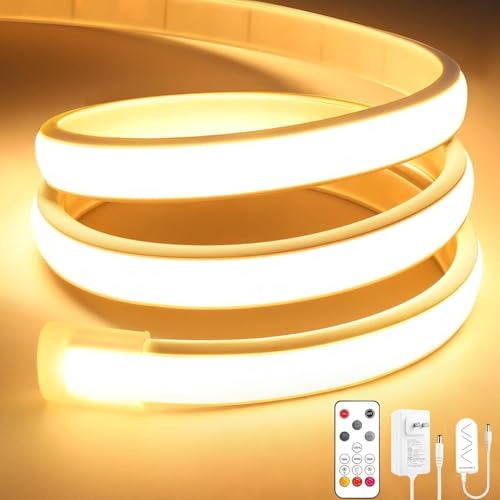 Lamomo COB LED Strip Lights Pro, 9.84Ft Warm White Dimmable Self-Adhesive Led Rope Light with Remote, Flexible Cuttable Waterproof 3000K Silicone Neon Tape Lights for Bedroom, Indoor, Outdoor, Cabinet - color: Warm White, size: 9.84Ft