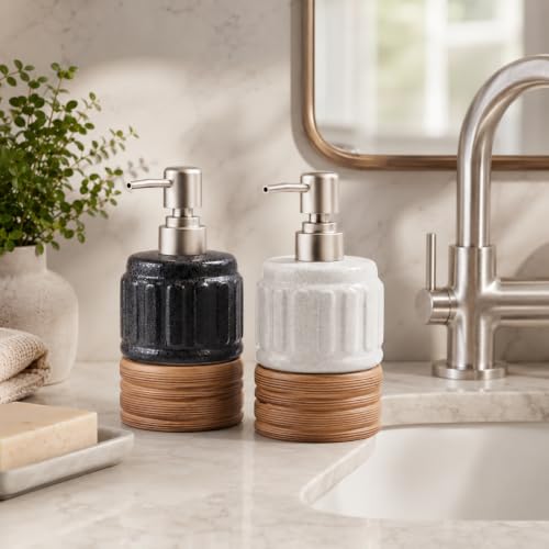 2 Pcs Soap Dispenser Bathroom, 14 Oz Liquid Hand Dish Soap Dispensers for Bathroom Countertop and Kitchen Sink, Ceramic Hand Soap, Dish Soap & Lotion Bottles, Modern Rustic Home Decor - size: 2 Pcs x 14Oz Soap Dispenser