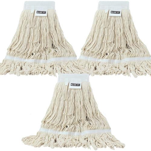 Heavy Duty Wet Industrial Cleaning Mop Head – Mop Head Replacement Perfect Cotton Washable Mop Head Replacement for Commercial & Home Cleaning（White） - color: White, size: 3 Pack