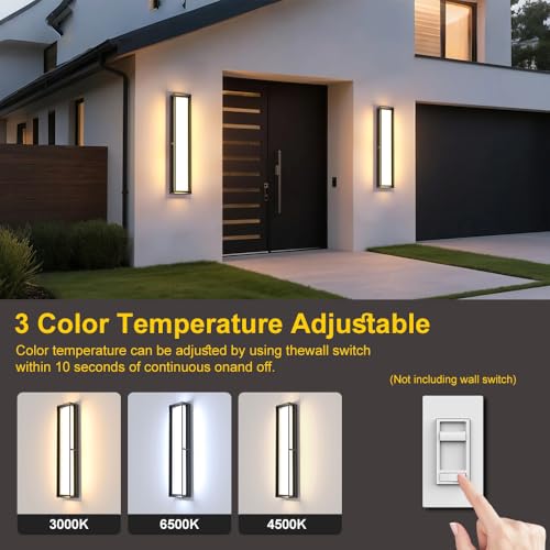 Large Outdoor Wall Lights,10%-100% Dimming LED Wall Sconce Light,3000k 4500K 6000k,23.6in LED Exterior Light Fixture,IP65 Matt Black Fixture for Commercial and Residential(2Pack)