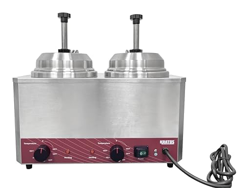 Kratos Commercial Hot Topping Dispenser with 2-Heated Spout and Pump - size: Double Warmer with Heated Spout