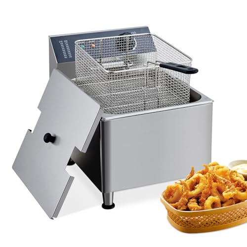 Commercial Electric Deep Fryer, 11L(11.55Qt) Single Removable Basket and Lid Stainless Steel Fast Heat Up Electric Countertop Fryer for Home and Commercial Restaurant Use, 201SS - size: 11L 201