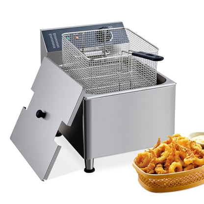Commercial Electric Deep Fryer, 11L(11.55Qt) Single Removable Basket and Lid Stainless Steel Fast Heat Up Electric Countertop Fryer for Home and Commercial Restaurant Use, 201SS - size: 11L 201
