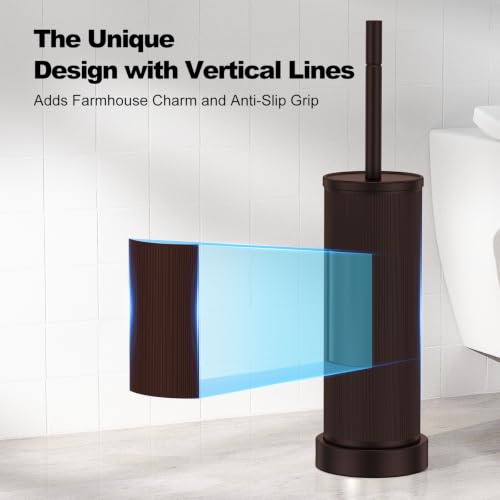 Metal Vertical Grain Toilet Bowl Brush and Holder Set Scrubber Bronze - color: Bronze