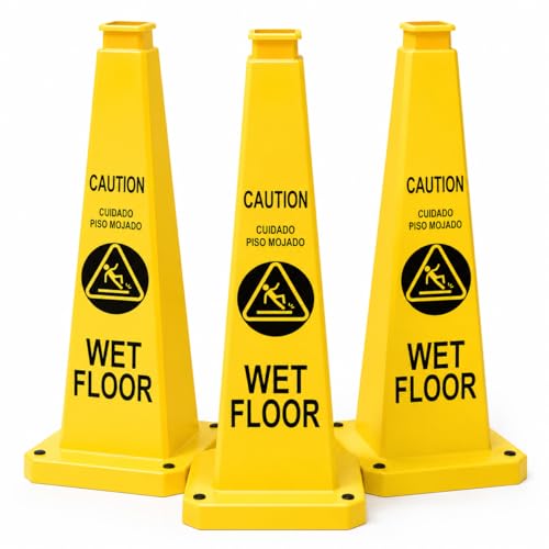 BESEA Wet Floor Sign 3 Pack, 36 Inch Heavy Duty Weighted Caution Cones - color: Yellow, size: 36INCH With Caution Sign